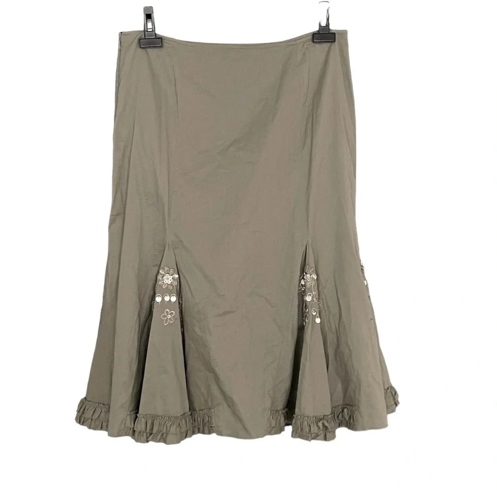 SPANNER Cotton Fit & Flare Embellished Midi Skirt Gray 12